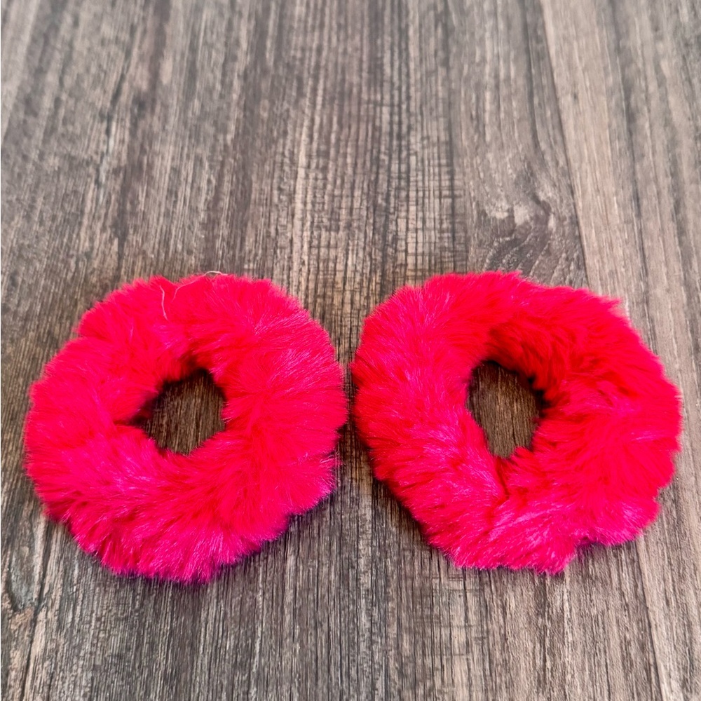 Women’s Red Hair Scrunchies Furry Pair Set of 2